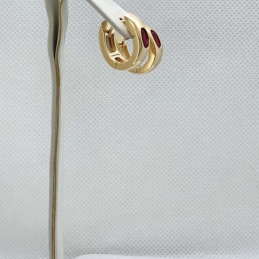 Brand New Brazilian 18k Gold Filled Red Gemstone Huggy Earrings - Picture 2 of 7